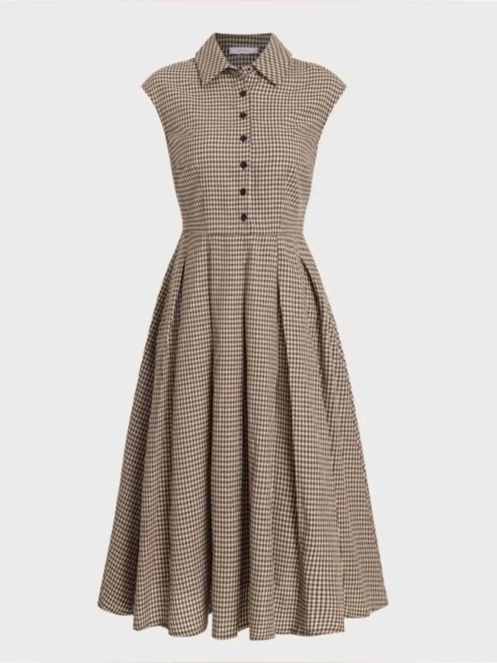 RIHOAS Brown Plaid Button Pleated Midi Dress Size S NWT Gingham Academia Vintage - Picture 1 of 8